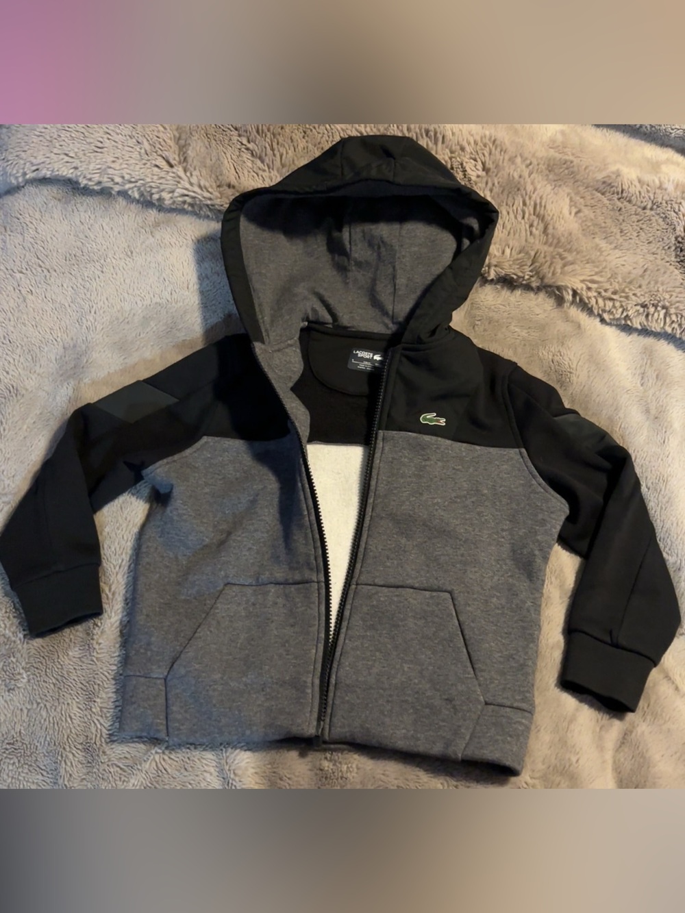 Lacoste Kids Two-Tone Gray and Black Hooded Zip Jacket